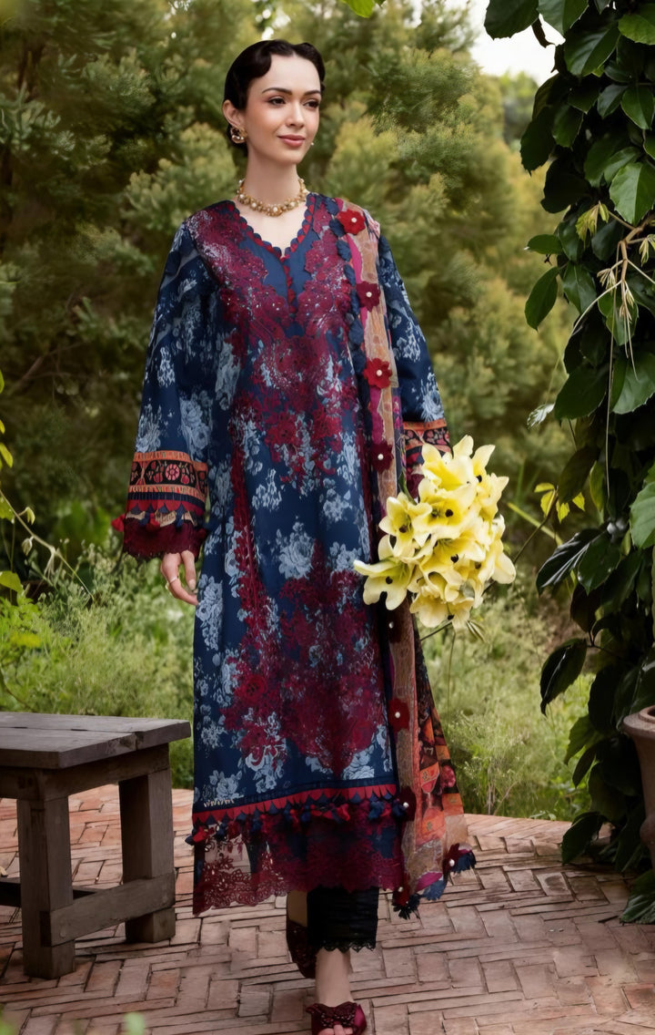 Midnight Maroon Luxury Lawn Ensemble – Royal Flora Collection