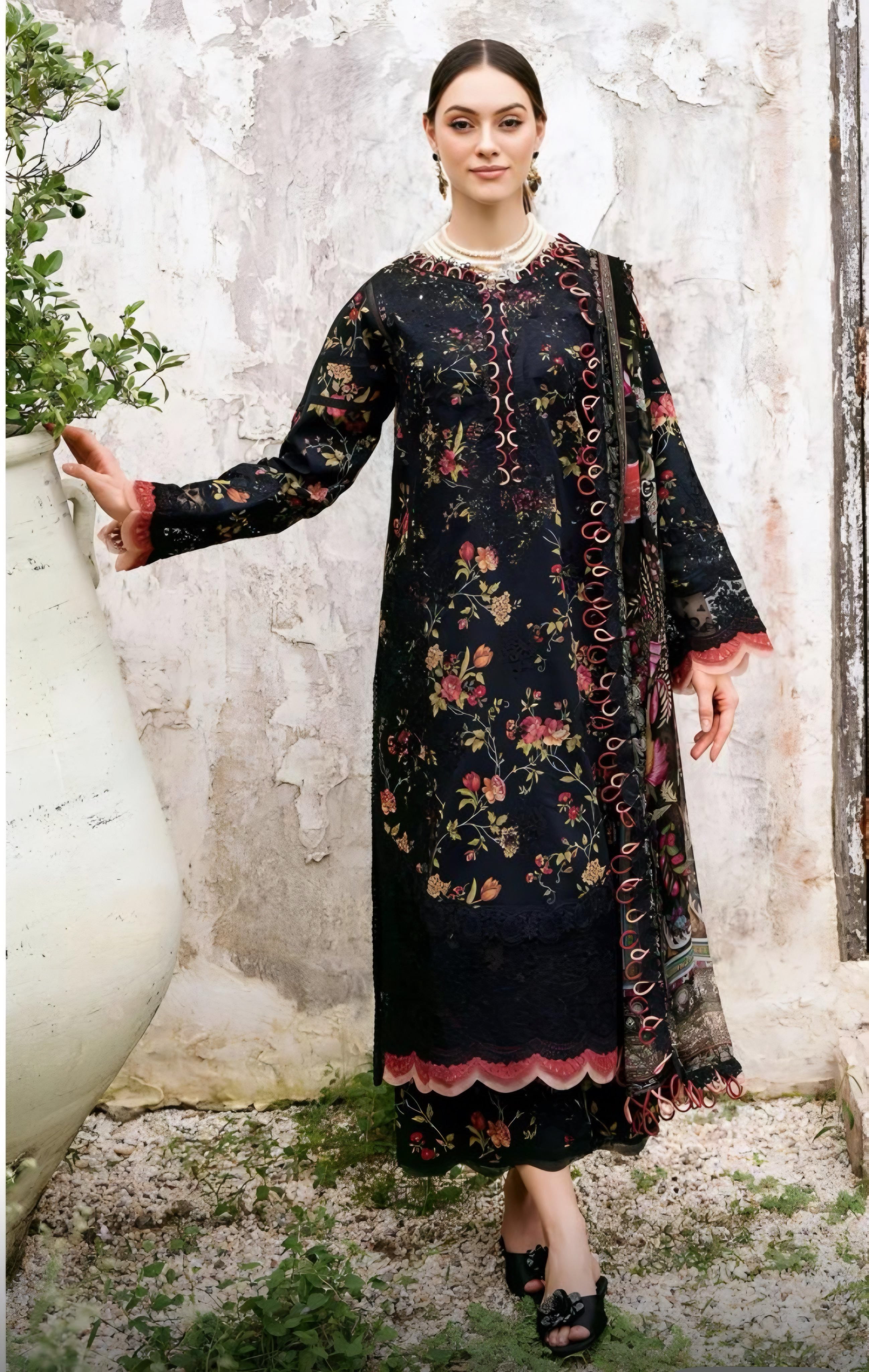Midnight Bloom – Embroidered Lawn Ensemble Suit