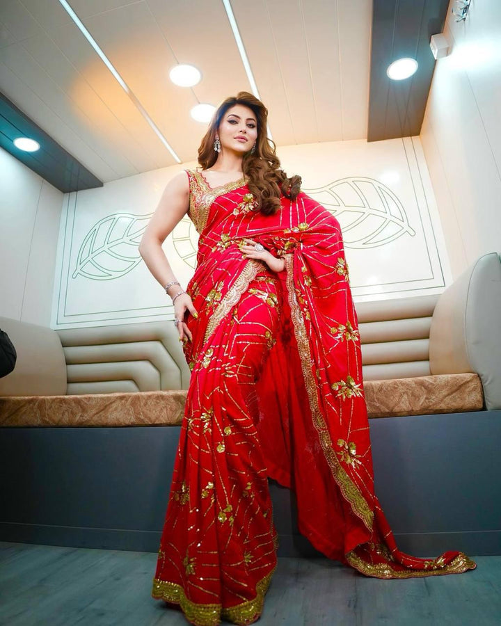 "Suhana Scarlet – Designer Sequin Embellished Saree"