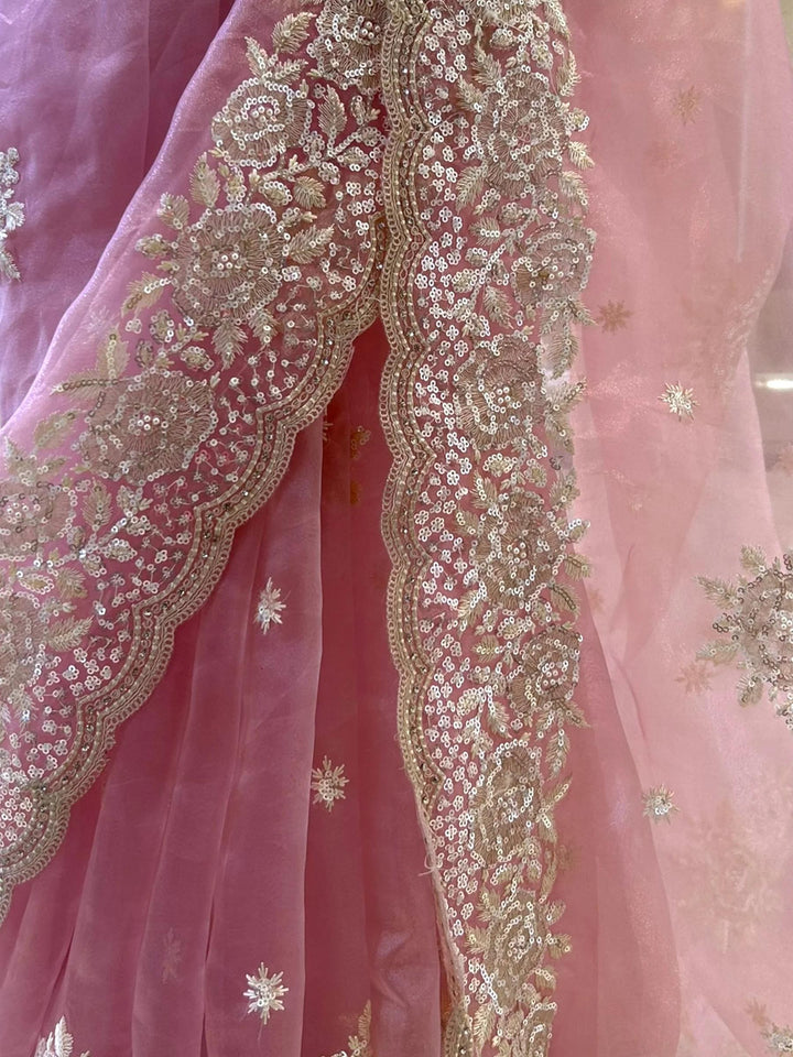 "Gulnaar Blush – Embroidered Net Organza Saree"