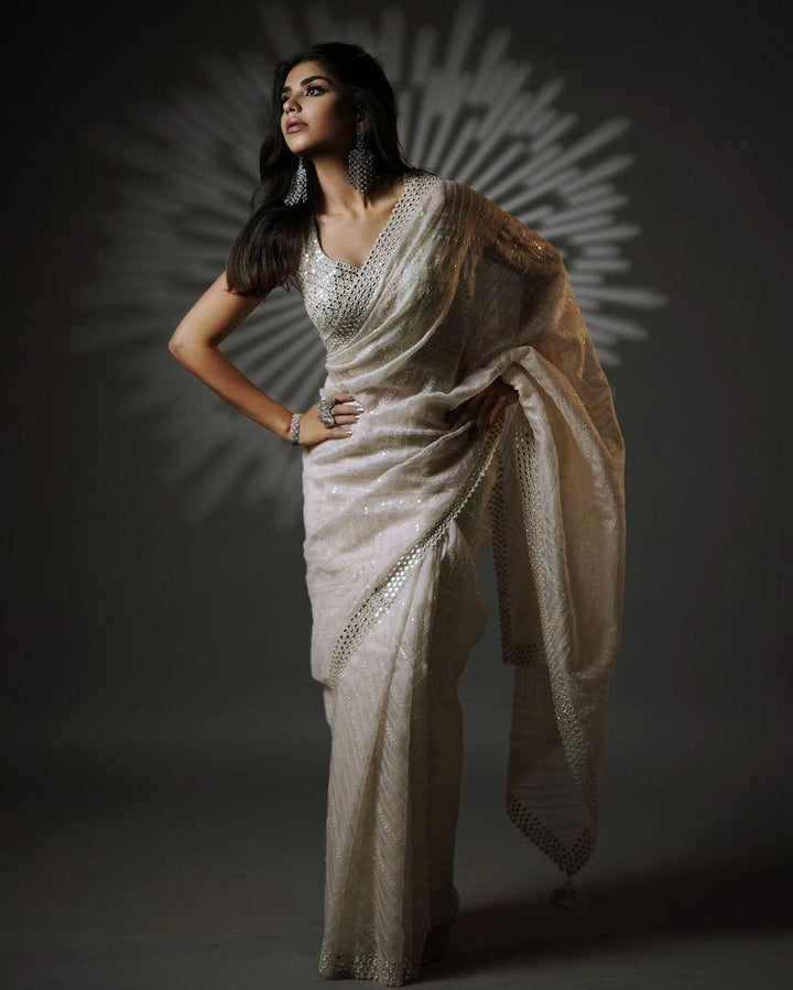 "Moonlit Mirage Mirror Work Saree"