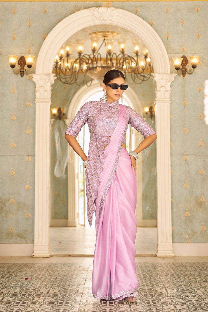 "Blush Royale Mirror Work Saree"