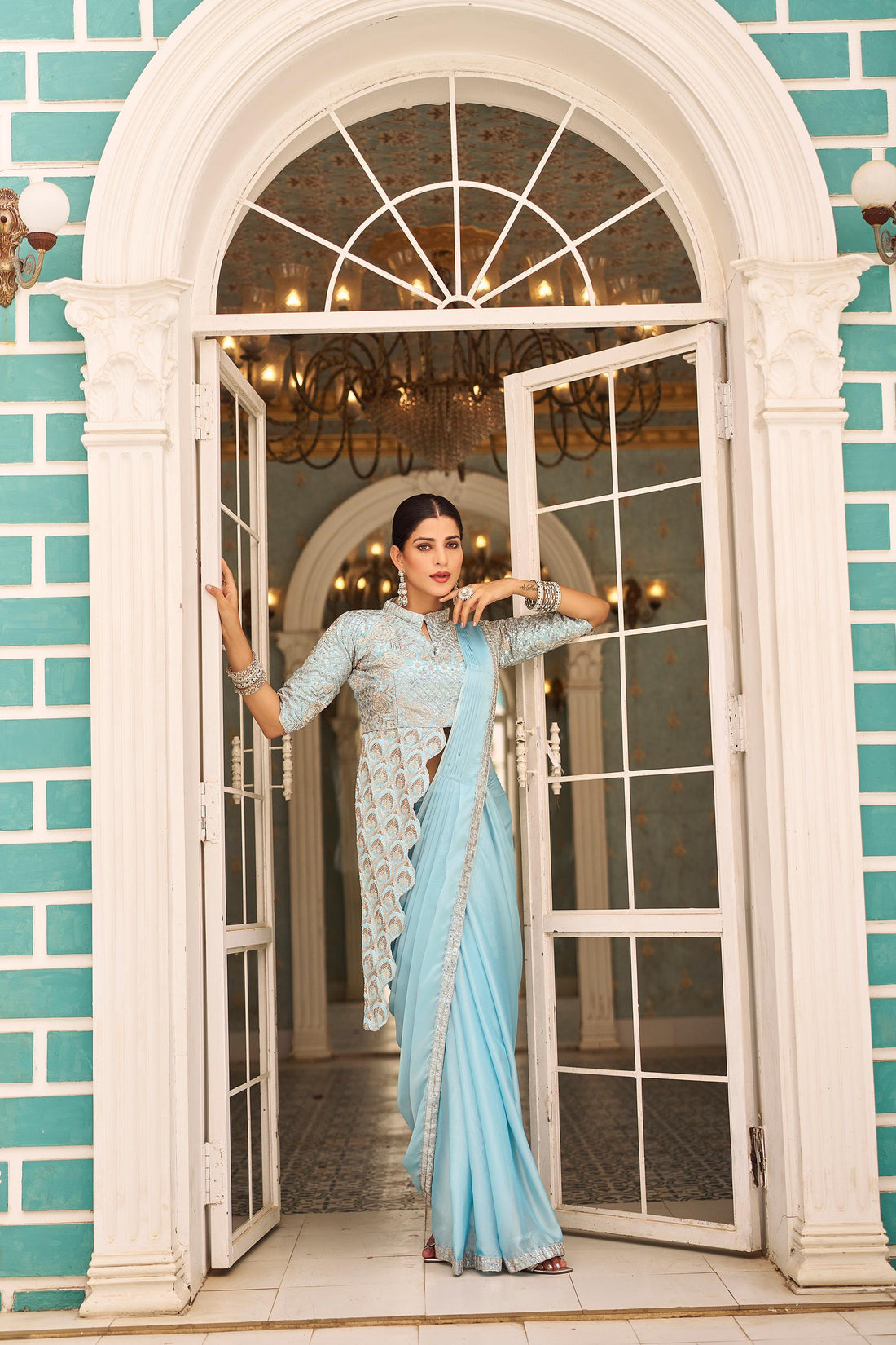 "Blush Royale Mirror Work Saree"