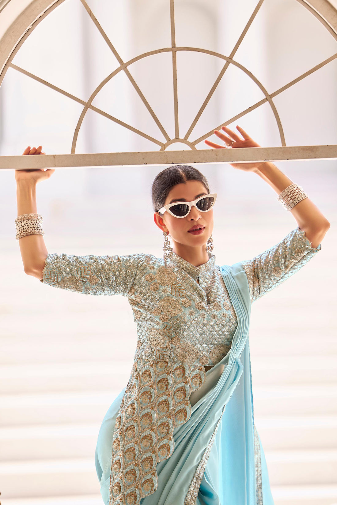 "Blush Royale Mirror Work Saree"