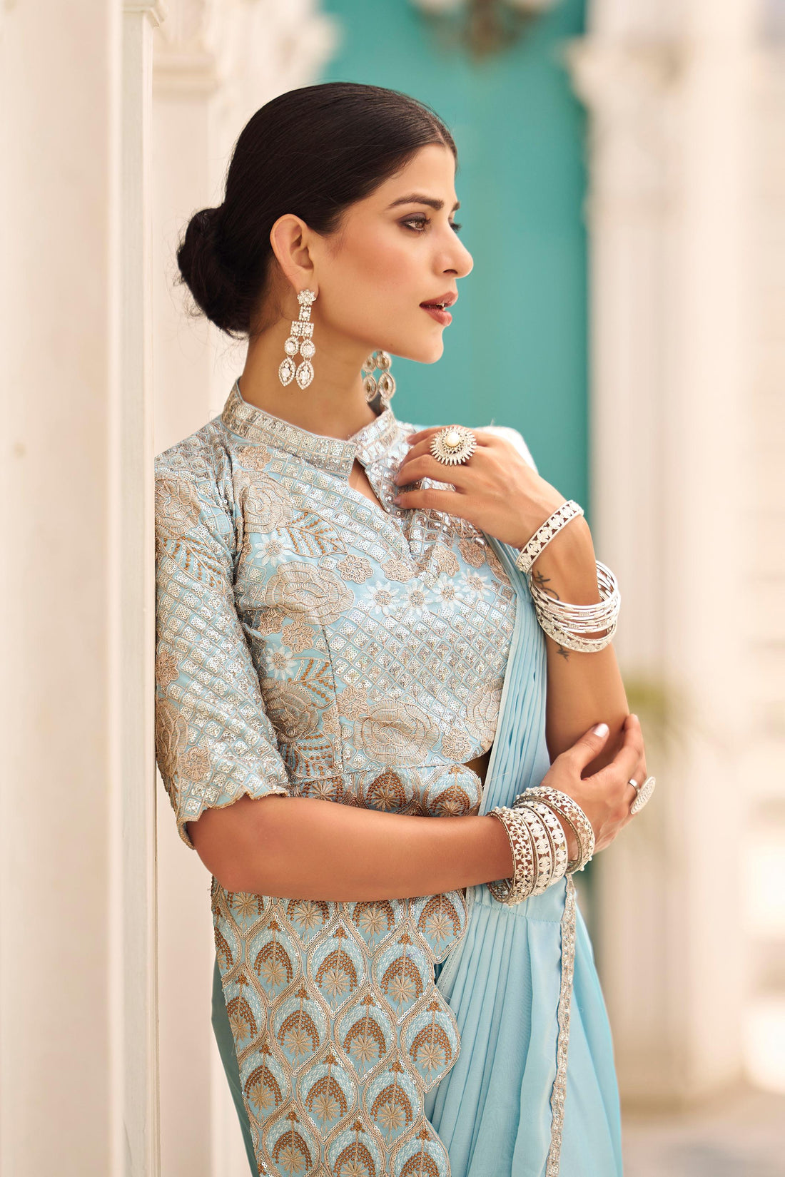 "Blush Royale Mirror Work Saree"