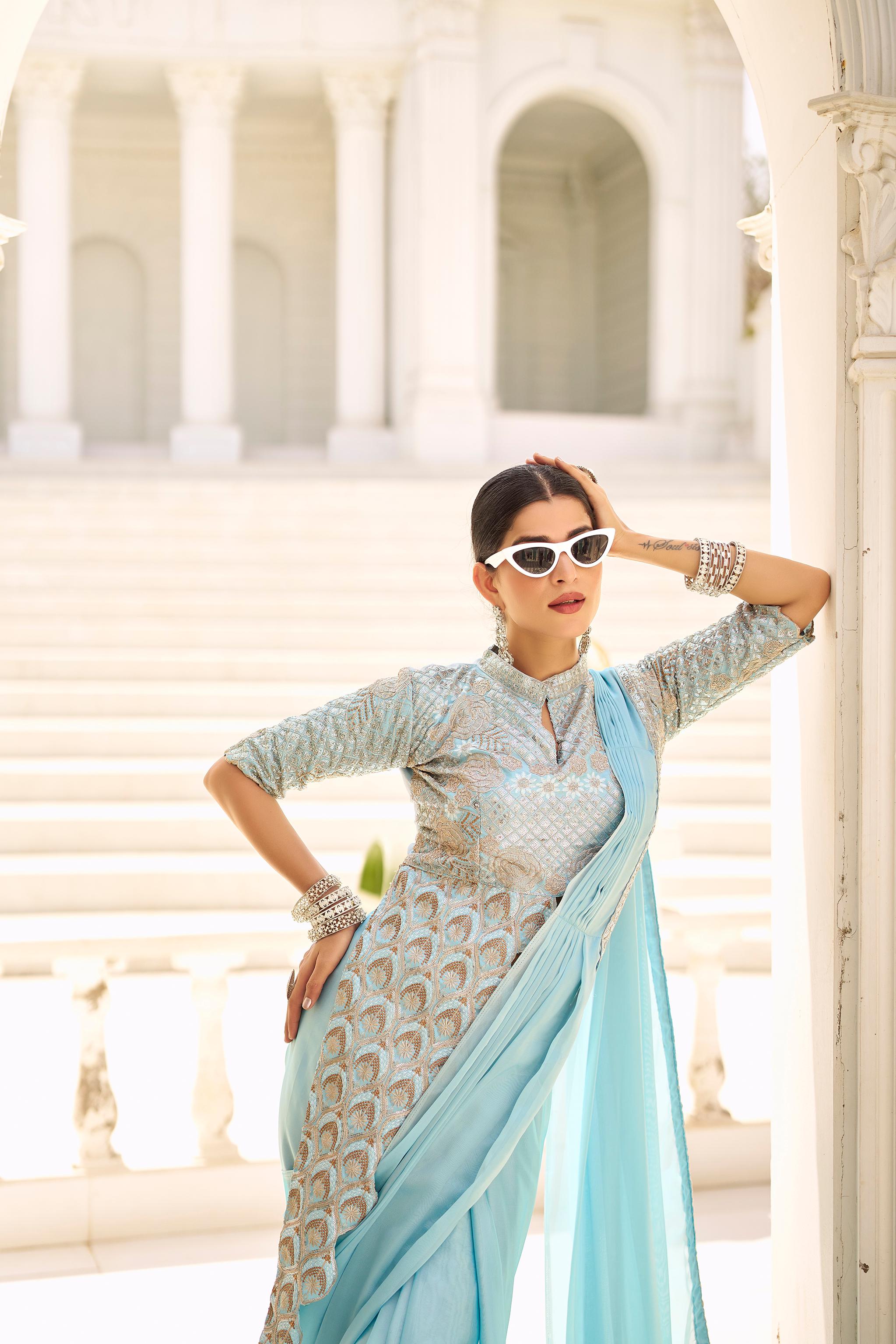 "Blush Royale Mirror Work Saree"