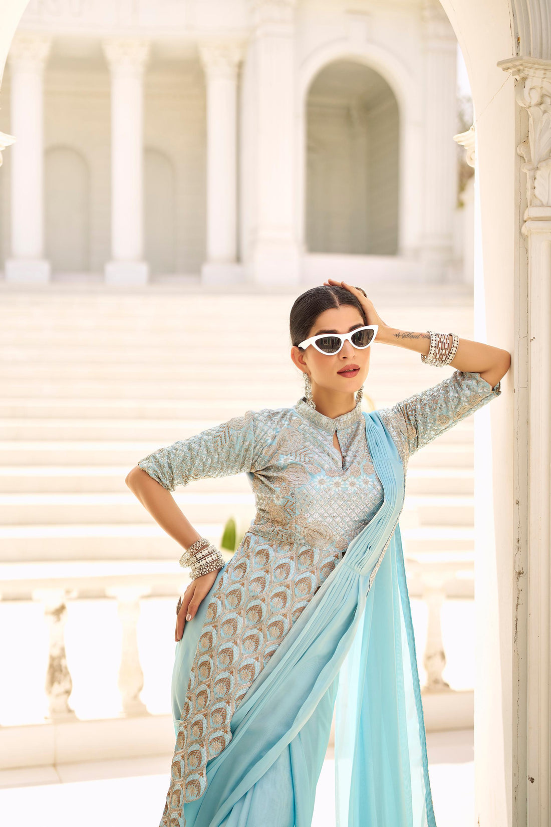 "Blush Royale Mirror Work Saree"