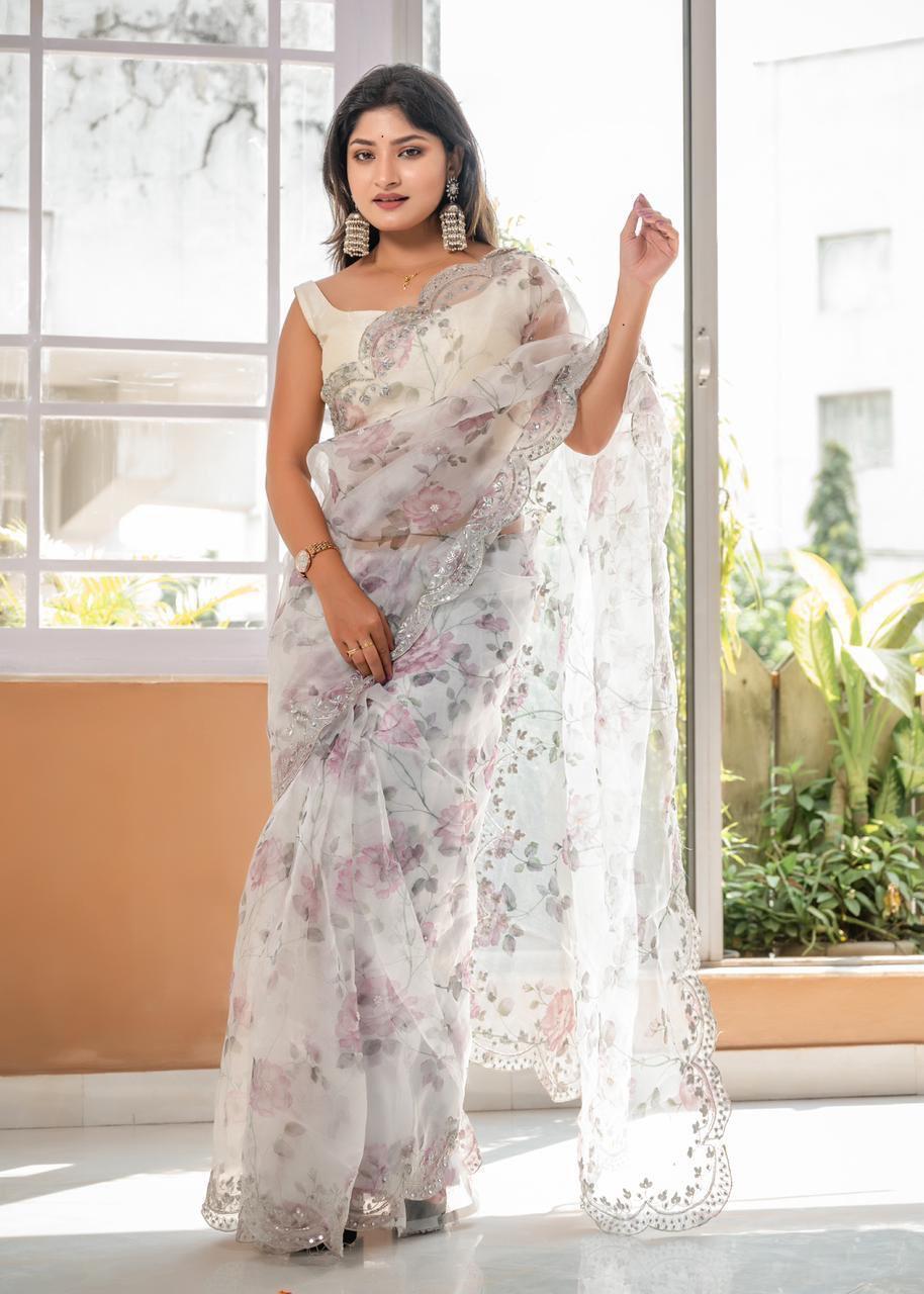 🌸 Floral Mist Organza Saree 🌸