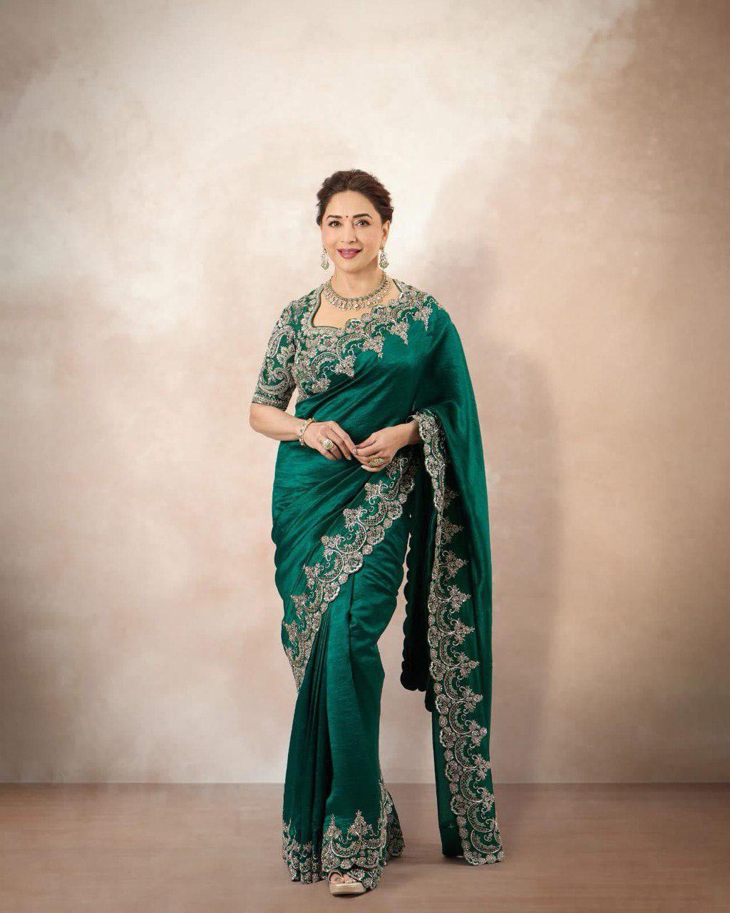 💫 Emerald Royale Zari Embroidered Silk Saree 💫