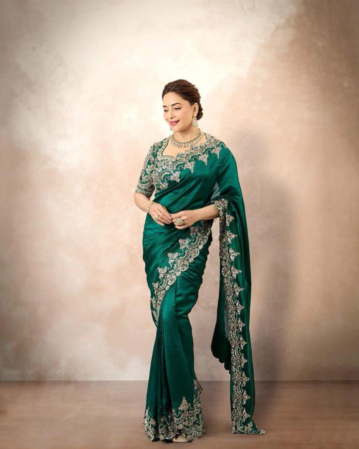 💫 Emerald Royale Zari Embroidered Silk Saree 💫